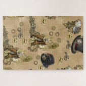 Steampunk-sculpturen op Tan Leather Texture Legpuzzel (Horizontaal)