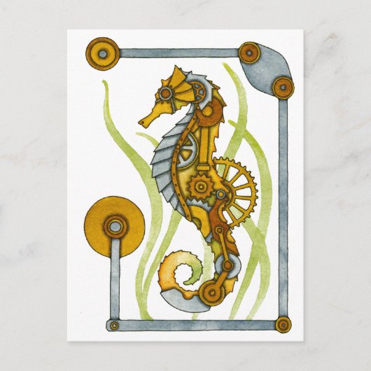 Steampunk Seahorse Briefkaart (Voorkant)