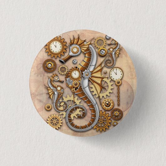 Steampunk Seahorse Surreal Art Ronde Button 3,2 Cm (Voorkant)