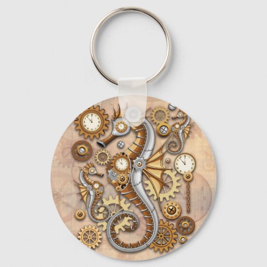 Steampunk Seahorse  Surreal Art Sleutelhanger (Voorkant)