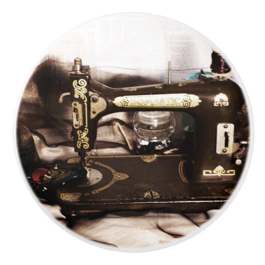 Steampunk Sewing Keramische Knop (Voorkant)