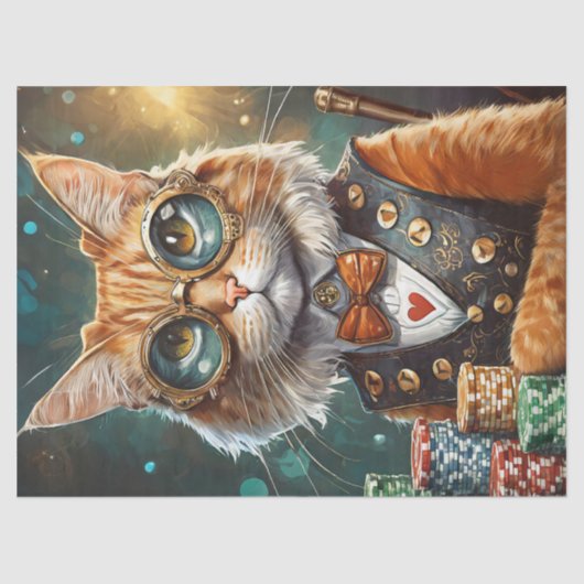 Steampunk Seymour, Cat Deals Poker Tissuepapier (Voorkant)