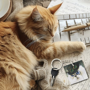 Steampunk Siamese Perswian Kat Sleutelhanger