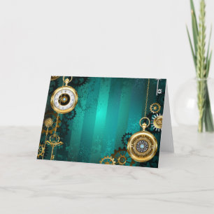 Steampunk-sieraden Horloge op een groene achtergro Bedankkaart