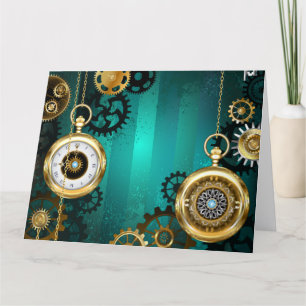 Steampunk-sieraden Horloge op een groene achtergro Bedankkaart