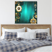 Steampunk-sieraden Horloge op een groene achtergro Canvas Afdruk (Insitu (Slaapkamer))
