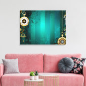 Steampunk-sieraden Horloge op een groene achtergro Canvas Afdruk (Insitu (Woonkamer))