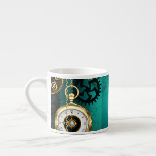 Steampunk-sieraden Horloge op een groene achtergro Espresso Kop
