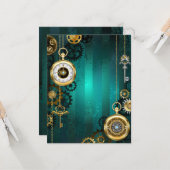 Steampunk-sieraden Horloge op een groene achtergro Kaart (Voorkant / Achterkant in situ)