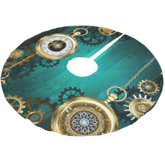Steampunk-sieraden Horloge op een groene achtergro Kerstboom Rok (Gekanteld)