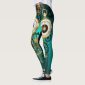Steampunk-sieraden Horloge op een groene achtergro Leggings (Links)