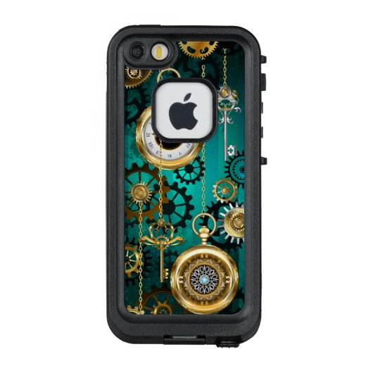 Steampunk-sieraden Horloge op een groene achtergro LifeProof iPhone Hoesje (Achterkant)