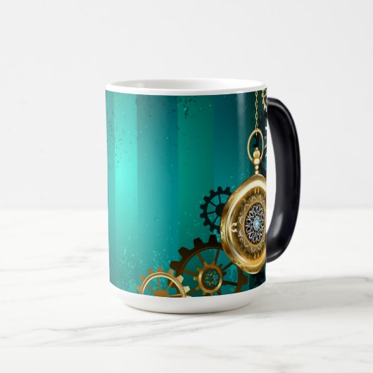 Steampunk-sieraden Horloge op een groene achtergro Magische Mok (Voorkant rechts)