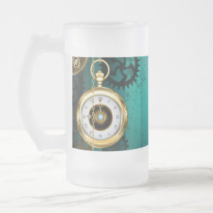 Steampunk-sieraden Horloge op een groene achtergro Matglas Bierpul