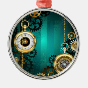 Steampunk-sieraden Horloge op een groene achtergro Metalen Ornament