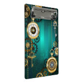 Steampunk-sieraden Horloge op een groene achtergro Mini Klembord (Schuin)