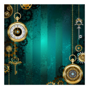 Steampunk-sieraden Horloge op een groene achtergro Perfect Poster