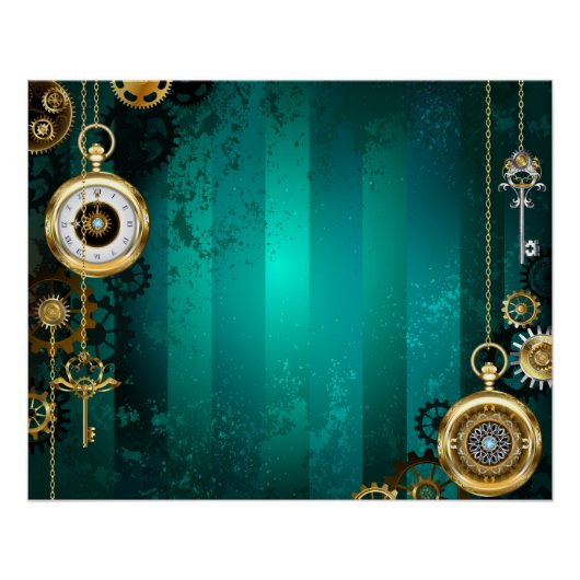Steampunk-sieraden Horloge op een groene achtergro Perfect Poster (Voorkant)