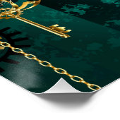 Steampunk-sieraden Horloge op een groene achtergro Perfect Poster (Hoek)