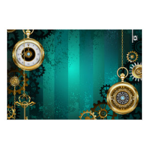 Steampunk-sieraden Horloge op een groene achtergro Perfect Poster
