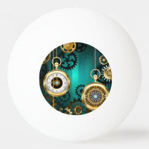 Steampunk-sieraden Horloge op een groene achtergro Pingpongballen