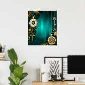 Steampunk-sieraden horloge op een groene achtergro poster (Thuiskantoor)