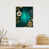 Steampunk-sieraden horloge op een groene achtergro poster (Keuken)