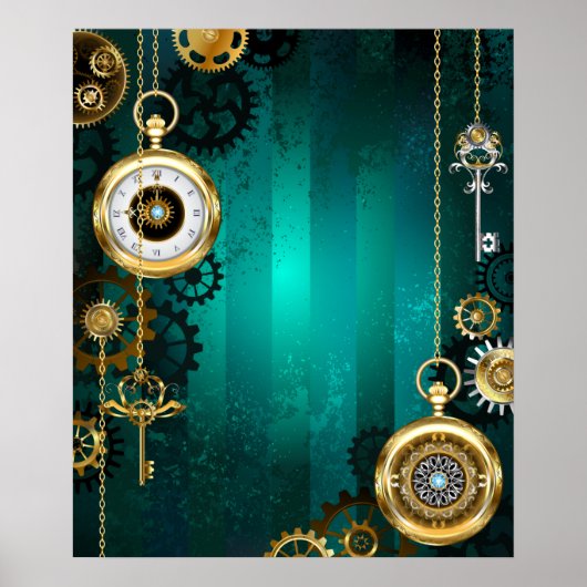 Steampunk-sieraden horloge op een groene achtergro poster (Voorkant)