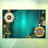 Steampunk-sieraden Horloge op een groene achtergro Raamsticker (Vel 3)