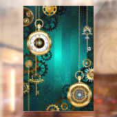 Steampunk-sieraden Horloge op een groene achtergro Raamsticker (Vel 2)