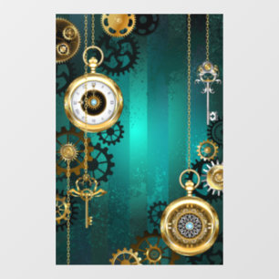 Steampunk-sieraden Horloge op een groene achtergro Raamsticker
