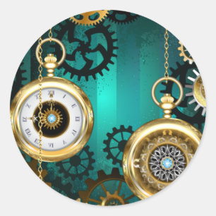 Steampunk-sieraden Horloge op een groene achtergro Ronde Sticker