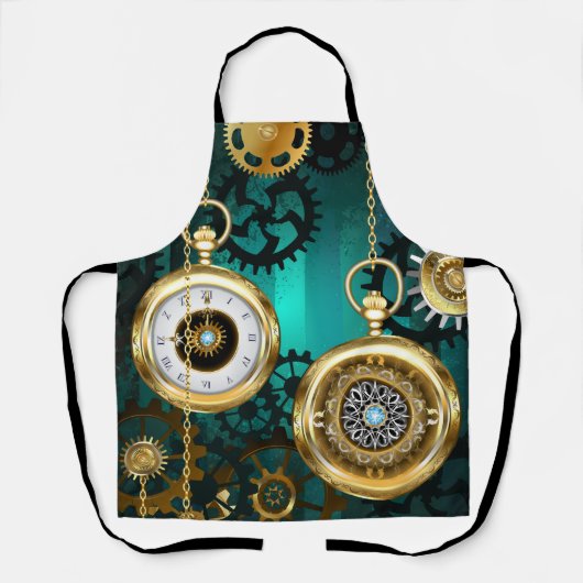 Steampunk-sieraden Horloge op een groene achtergro Schort (Voorkant)
