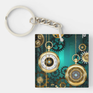 Steampunk-sieraden Horloge op een groene achtergro Sleutelhanger