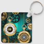 Steampunk-sieraden Horloge op een groene achtergro Sleutelhanger (Achterkant)