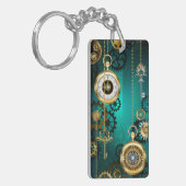 Steampunk-sieraden Horloge op een groene achtergro Sleutelhanger (Voorkant Links)