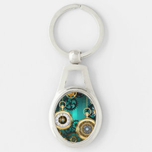 Steampunk-sieraden Horloge op een groene achtergro Sleutelhanger