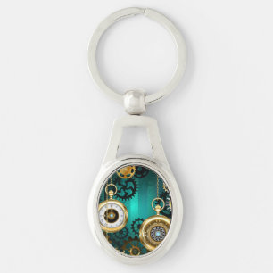 Steampunk-sieraden Horloge op een groene achtergro Sleutelhanger