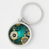 Steampunk-sieraden Horloge op een groene achtergro Sleutelhanger (Voorkant)