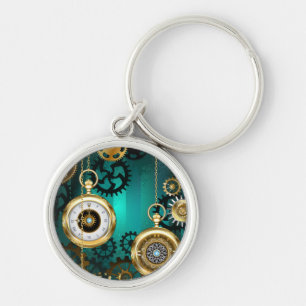Steampunk-sieraden Horloge op een groene achtergro Sleutelhanger