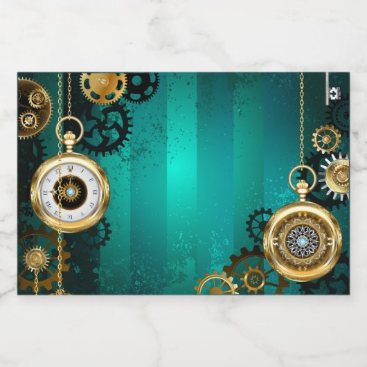 Steampunk-sieraden Horloge op een groene achtergro Sparkling Wijnetiket (Enkel label)