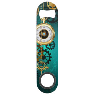 Steampunk-sieraden Horloge op een groene achtergro Speed Flessenopener
