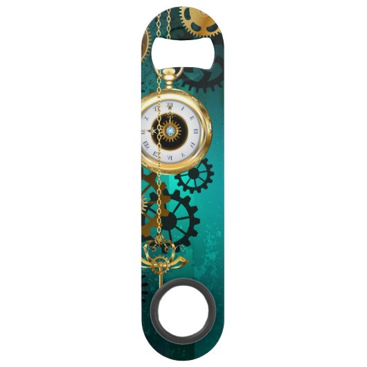 Steampunk-sieraden Horloge op een groene achtergro Speed Flessenopener (Voorkant)