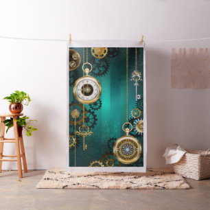 Steampunk-sieraden Horloge op een groene achtergro Stof