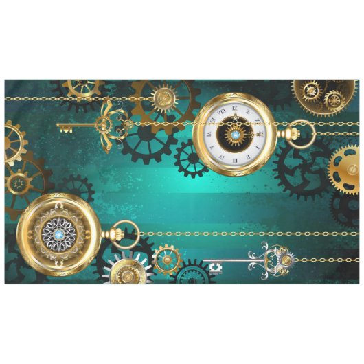 Steampunk-sieraden Horloge op een groene achtergro Tafelkleed (Voorkant (Horizontaal))