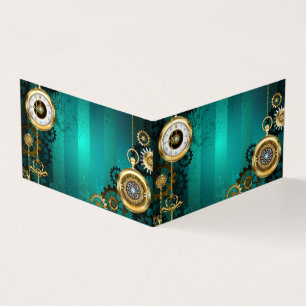 Steampunk-sieraden Horloge op een groene achtergro Visitekaartjes