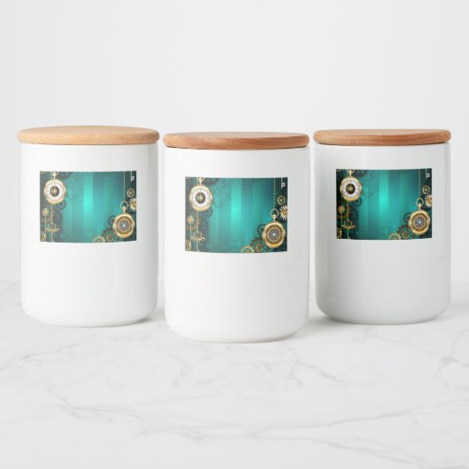 Steampunk-sieraden Horloge op een groene achtergro Voedselcontainer Etiket (Flessen)