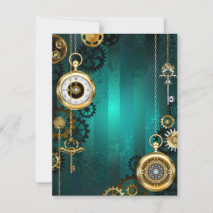 Steampunk-sieradenhorloge op een groene achtergron kaart