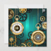 Steampunk-sieradenhorloge op een groene achtergron notitiekaartje (Voorkant)