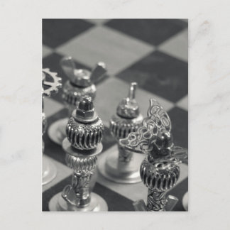 Steampunk Silver Chess-stukjes Briefkaart